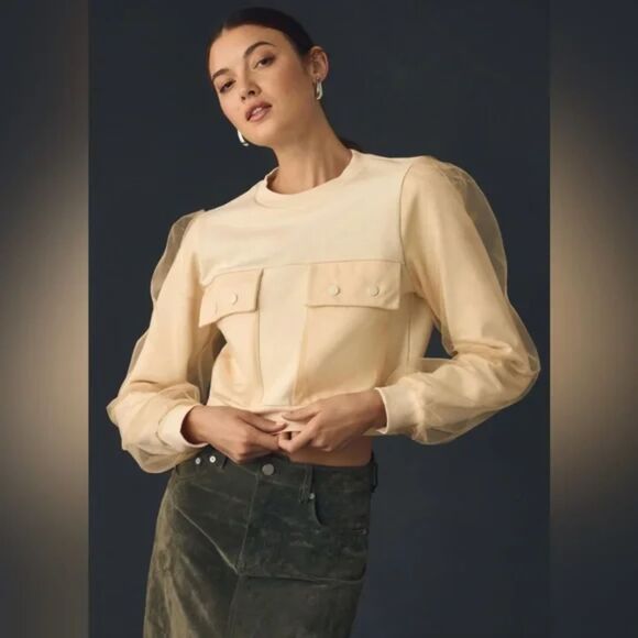 Anthropologie Utility Pocket Pullover Size XS New Beige - Picture 1 of 7